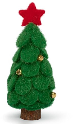 Mini Albero di Natale Feltri 17cm, con Base Legno, Alberelli di Natale Piccoli Decorazioni Natalizie Miniature Tavolo Regali (Verde)