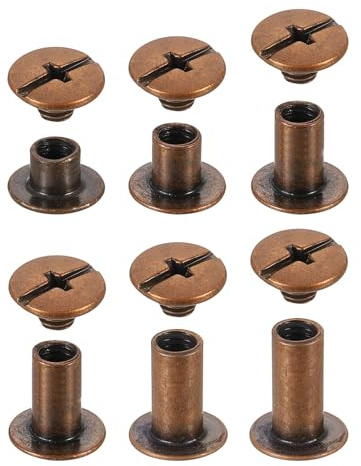 sourcing map 90 Sets Chicago Screw Rivets Metal Phillips Head Binding Screws Post Nail Rivet Stud Screw for DIY Leather Belt Bag Craft Bookbinding, 6 Sizes, Copper