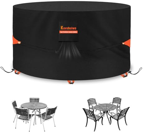 Kovshuiwe Copertura rotonda impermeabile in tessuto Oxford 420D, antivento, resistente ai raggi UV, per mobili da giardino (102 cm di diametro x 71 cm di altezza)