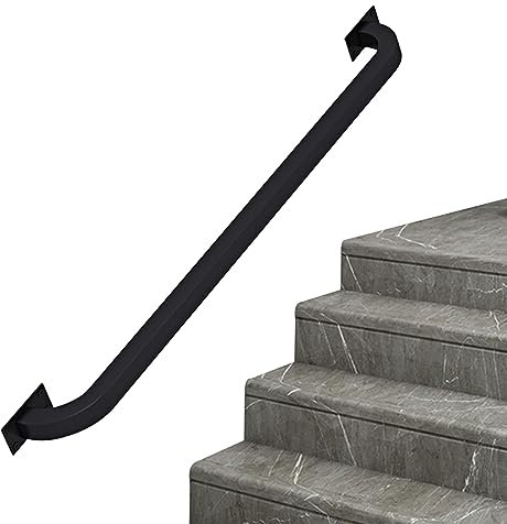 Barra de seguridad de hierro forjado negro para exteriores para escaleras, barandillas de mano con soporte il (1 m y 6 m)