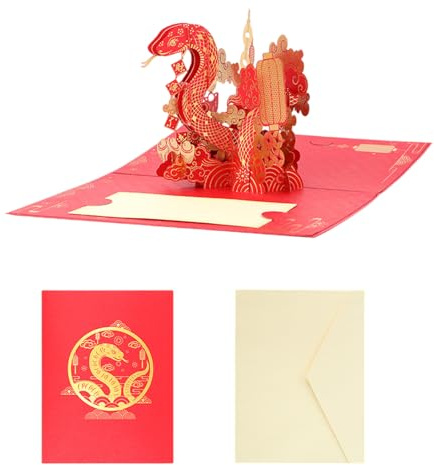 CVZJ Carte pop-up 3D du Nouvel An 2025 en feuille d'or avec enveloppe faite à la main pour le festival du printemps