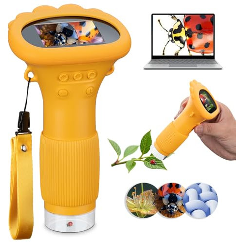 LUNEIE Microscopio Digitale per Bambini, Display LCD 2.0'', Ingrandimento 1000X, 8 LED Regolabili, Regalo Educativo 3-12 Anni