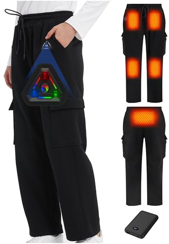 CYCYHEAT Heated Trousers for Men and Women – Cargo Baggy Sweatpants with 7.4V 10000mAh Battery Pack, for Winter Hiking Work Outdoors (UK, Alpha, S, Regular, Regular, Black)