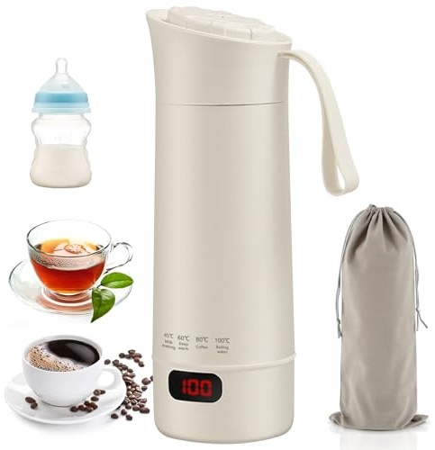 Bollitore da viaggio piccolo, 400 ml, mini tazza d'acqua portatile in acciaio inox con 4 livelli di temperatura, funzione di cottura a pressione da 300 W, spegnimento automatico, bollitore per caffè e