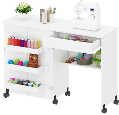 Sewing Table,Sewing Machine Desk w/Open Storage Shelf Drawer Rolling Caster
