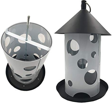 DILUMA Vogelfutter-Station 30 cm aus Metall großer Futterspender für bis zu 2 kg Futter Vogelhaus zum Hängen Vogelfutter-Spender mit 3 Futteröffnungen - perfekt für Wildvogelmischungen