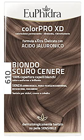 Euphidra Colorpro XD con Acido Jaluronico Più Idratazione, Più Morbidezza, Più Volume, Più Lucentezza, 610 Biondo Scuro Cenere