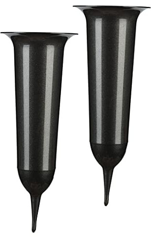 Tymar Lot de 2 vases funéraires avec Piquet - Décoration funéraire - en Plastique (Graphite, ø 10 cm)