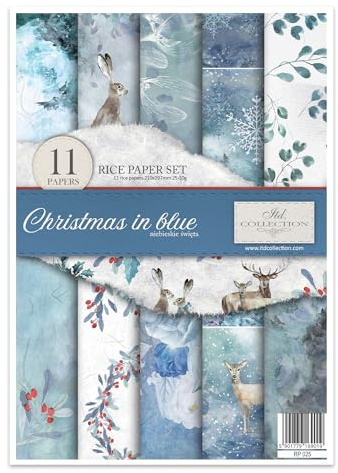 ITD Collection - Reispapier Kreativset A4 Decoupage Rice Paper Sheet 29,7 x 21 cm Serviettentechnik Mehrfarben (Christmas in Blue, RP025)