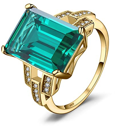 JewelryPalace 5.9ct Bague Solitaire Simulé Emeraude, Bague Pierre Vert Cocktail Pour Femme en Argent Sterling 925, Bagues Femme Argent Plaqué Or Jaune Ensemble de Bijoux, Cadeau d'Anniversaire