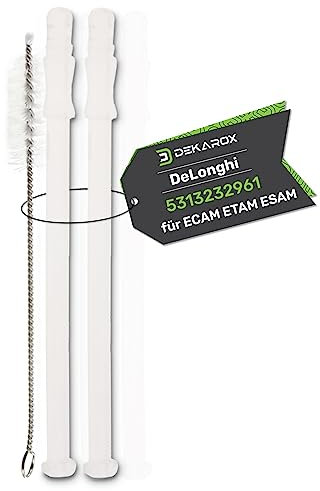 2 x Milk Intake Tube Milk Hose 15.6 cm for Delonghi 5313232961 with Dekox Cleaning Brush for LatteCrema Milk System in ECAM ETAM ESAM Coffee Machine Fully Automatic Coffee Machine