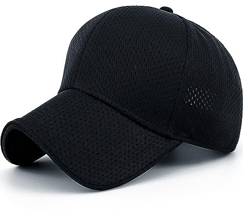 Loneshark Womens Full Mesh Breathable Structured Baseball Cap for Running Mens Summer Quick Dry Moisture Wicking Golf Hat Normal Bill Black