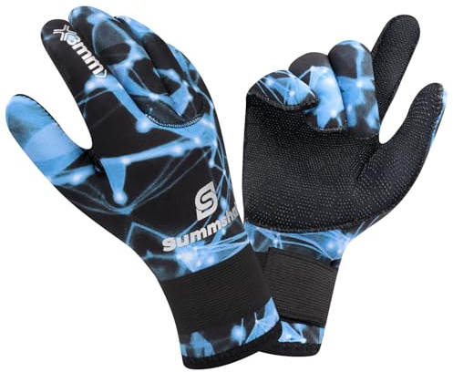 Summshall Guantes de Neopreno de 3 mm, Antideslizantes Guantes de Buceo, Guantes Neopreno Surf Natación, Guantes de Agua de Cinco Dedos para Hombres y Mujeres Surf para Kayak de Pesca Submarina