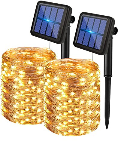 EXTRASTAR Guirnaldas Luces Exterior Solar, Luces Solares Led Exterior Jardin 20m 200 LED 8 Modos, Luz Cálida 3000K, para Terraza, Navidad, Fiestas, Bodas, Patio, Jardines