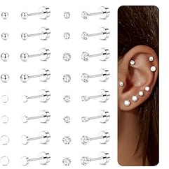 Diamday Orecchini a Cartilagine per Donne e Uomini - 16 Coppie Piccoli in Acciaio Chirurgico con Retro Piatto - Ipoallergenici Zircone Cubico a Pallina 2mm3mm Piercing Tragus