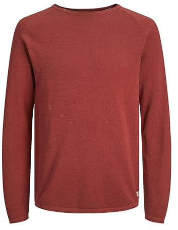 JACK & JONES Male Knitted Jumper with Crew Neck Plain Knitted Jumper with Crew Neck, Red Ochre, S