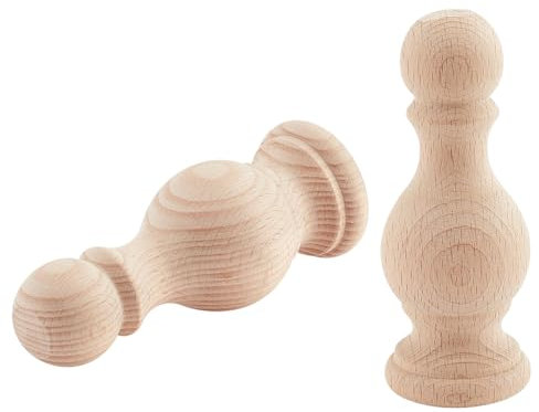 BENECREAT 2 Stück Endstücke Aus Unlackiertem Holz, 120x47mm Bastel-Endstücke Dübelstangen-Endstücke Dekorative Endstücke Für Bettpfosten, Vintage-Gardinenstange, Heimdekoration, Loch: 3 mm