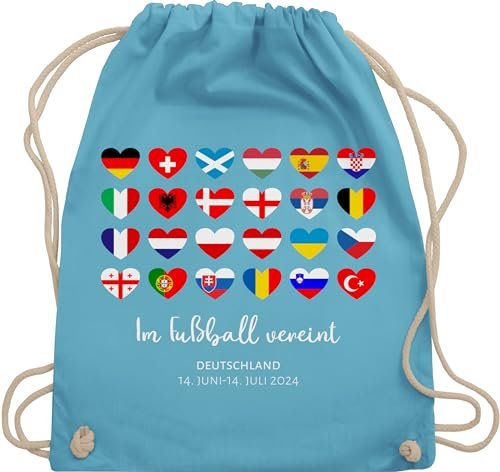 Turnbeutel Rucksack - WM Taschen - Im Fußball vereint - Deutschland EM 2024 Länder - Unisize - Hellblau - em- fanartikel fussball tasche fußballer 24 stoffbeutel world cup schweiz stoffrucksack