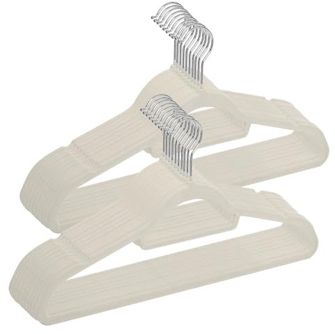 MELA'S Velvet Hangers, Set of 20, Non-Slip Hangers, Small Tie Bar, 360-Degree Rotating Hook, Thickness 0.6 cm, Space-Saving, Length 44 cm for Coats, Trousers, Grey/White/Black (Cream White)