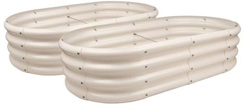 Harbour Housewares Raised Garden Bed - Ivory - 120 x 60cm - Rounded - Pack of 2 - Bottomless Metal Raised Bed Galvanised Steel Planter Box for Growing Outdoor Plants, Vegetables, Flowers and Herbs