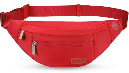 MAXTOP Large Bumbag Waist Fanny Pack Running Belt for Men Women Unisex Bum Bag with Headphone Jack and 4-Zipper Pockets Adjustable Belt for Travel Running Jogging Workout Hiking Gifts Red