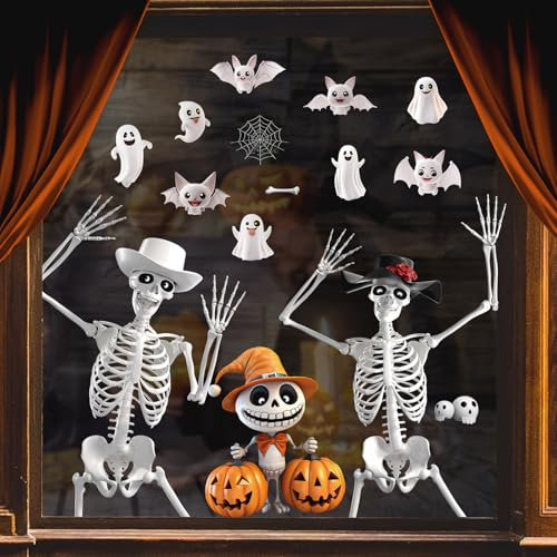 Halloween Window Stickers Large 9 Sheets,DXTXTJ Halloween Window Decorations with Ghost Pumpkin for Halloween Party Indoor Outdoor