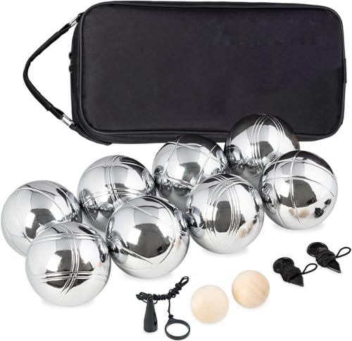 Truevaste Boule Set, 8 Boccia aus Metall, mit 2 Holzkugeln, 2 Abstandsmesser, 1 Boules-Kugel Magnetvorrichtung & Tragetasche, Outdoor Freizeitspiele Boule-Spiele für den Garten oder den Strand