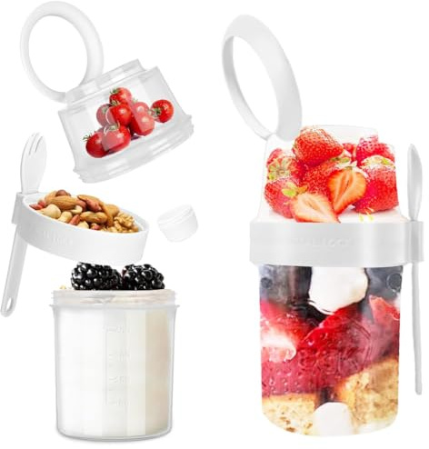Bangbobi Tazza per muesli, Tazza per Yogurt a 2 Strati con Cucchiaio, Scatola per muesli a Prova di perdite, Tazza per Porridge, Tazza per muesli (560+310ML)