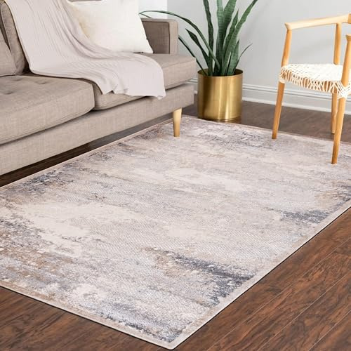 Mazovia Teppich - Modern Abstrakt Teppich für Wohnzimmer, Schlafzimmer, Esszimmer, Büro - Kurzflor Rechteckig - ÖKO-TEX Zertifiziert - Beige Grau - 120 x 170 cm