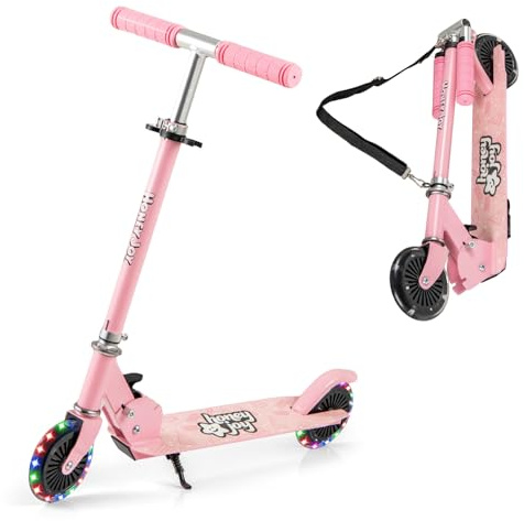 COSTWAY Skoter för barn, sparkcykel med LED-hjul, fällbart styre, justerbar höjd, skoter, stadsskoter, sparkcykel för pojkar och flickor från 3 år