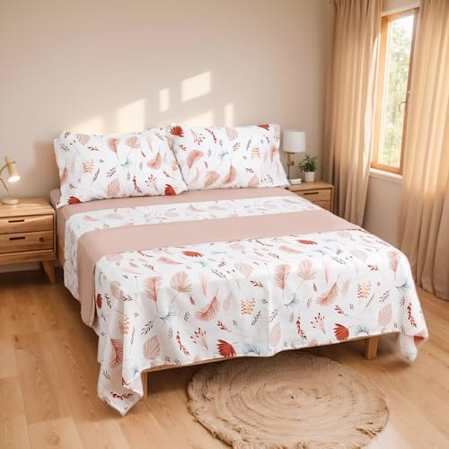 Etrexonline Juego de Sábanas 4 Piezas para Cama de 150 cm - Microfibra Suave y Transpirable, Incluye 1 Bajera Ajustable, 1 Encimera y 2 Funda de Almohada - Color Pluma Marrón