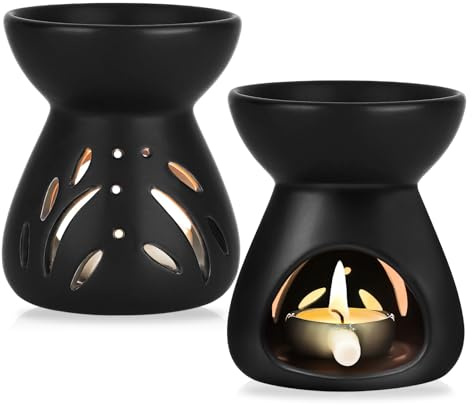 Duftlampe Aus Keramik,2 Stück Keramik Duftlampe Mit 2 Candle Löffel,Duftlampe Teelicht,Aromalampe,Duftlicht,Wachsschmelzbrenner Für Duftöl Und Duftwachs(Schwarz)