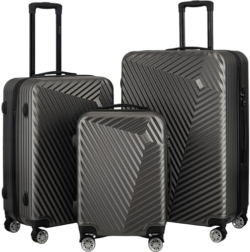 xRace Reisekofferset TSA-Schloss Zoll Hartschalen-Kofferset/Koffer Trolley mit 4 Zwillingsrollen, 3-TLG 20/24/28 Premium Innenfutter, stoßfest, stapelbar (Dunkelgrau)