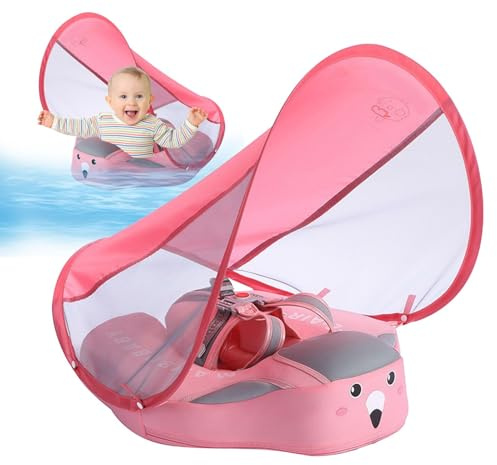 FmtwPhn Bouee Piscine Bebe 47x48x15cm Bouee Bebe avec Pare Soleil Bouée De Piscine sans Gonflage Anti-Bascule Flotteur De Natation Gonflable pour Bébé avec Support Inférieur pour Bébé De 3 À 24 Mois