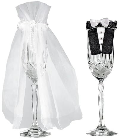 Amscan 355000 - Gläserdekorationen Braut & Bräutigam, 2 Stück, Weiß, Schwarz, Hochzeit
