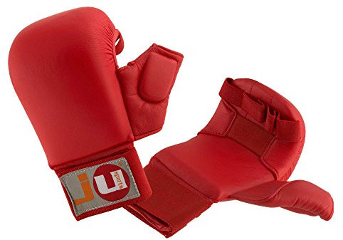 Ju-Sports Karate Handschuhe - rot, Kunstleder I Gepolsterter Hände Schutz für Training & Wettkampf I Karate Handschutz mit 2 Schlaufen mit Daumen I Größe M