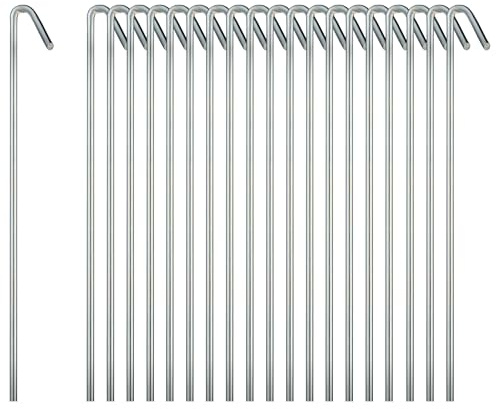 20 Pack Tent Stakes for Outdoor Camping, Heavy Duty Metal, Galvanized Rust-Free Yard Stakes, 20 Garden Edging Fence Hooks, Garden Stakes for Gardening & Canopies, Tent Pegs - by Ram-Pro