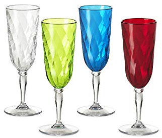 Omada Design Satz 4 Gläser Chmapagner von 17,5 Cl aus Durchsichtigen und Farbigen Acryl, Ideal für Aperitifs, Spülmaschinenfest, Linea Diamond