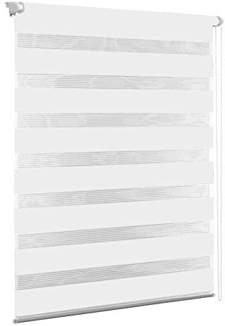 Aufun Dubbelrullgardin Klemmfix utan borrning 90 x 150 cm (B x L) dubbelrullgardin med kedja för fönster och dörrar, modernt skydd vit