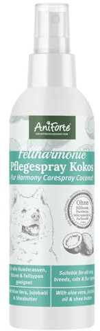 AniForte Fellharmonie Pflegespray Kokos 200 ml – Sanfte Fellpflege für Hunde & Katzen, Entfilzungsspray & Kämmhilfe, für glänzendes Fell mit Kokosduft