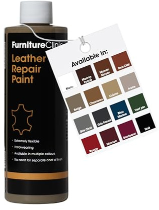 Furniture Clinic Pintura y tinte para reparación de cuero, colorante autosellante para una reparación rápida y fácil de la piel, apto para sofás, asientos de coche, zapatos, bolsos, beige, 500 ml