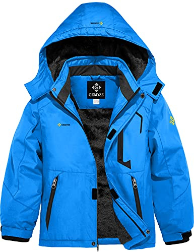 GEMYSE Bambini Giacca da Sci Impermeabile Pile Antivento Giacche Ragazzi invernale Cappotto con Cappuccio (Skyblue 01,152-158)