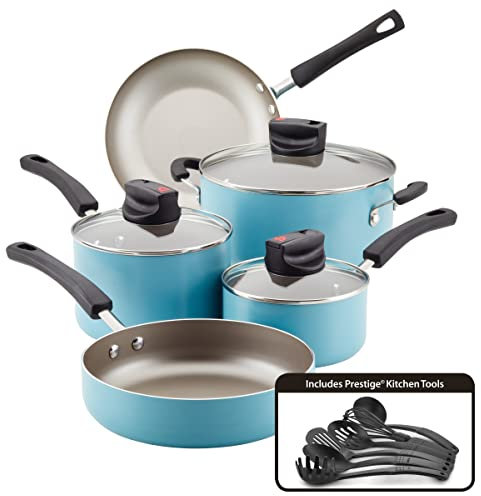 Farberware Smart Control Nonstick Cookware Pots and Pans Set, 14 Piece, Aqua