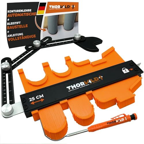 Medidor de contornos 250 mm de alta calidad + brazo de colocación [ pantalla de estrás + instrucciones F] Herramientas medidor bloqueable para trazar, plantilla de corte y duplicado, forma de baldosas