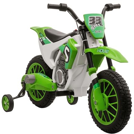HOMCOM Moto da Cross Elettrica per Bambini con Batteria 12V e Rotelle Rimovibili, Moto Giocattolo in PP e Metallo, 106.5x51.5x68 cm, Verde
