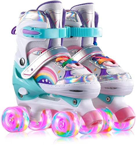 Sumeber Verstellbar Rollschuhe für Kinder,mit Leuchtenden Rädern Roller Skates Bequem und atmungsaktiv Quad Skates für Mädchen Rosa (Rouge, M(35-38))