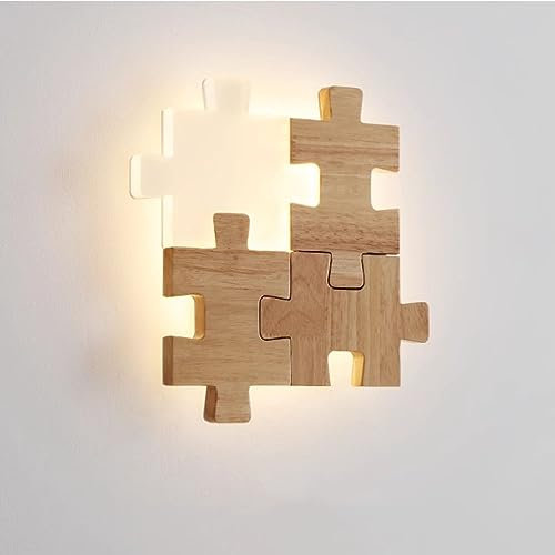 12W LED Wandleuchte Kinderzimmer DIY-Puzzlespiel Dekor Wandlampe aus Holz 3 Farben Dimmbar Nachttischlampe Wand Holzlampe Nachtlicht Wandbeleuchtung für Schlafzimmer Flur Korridor Treppe Wohnzimme