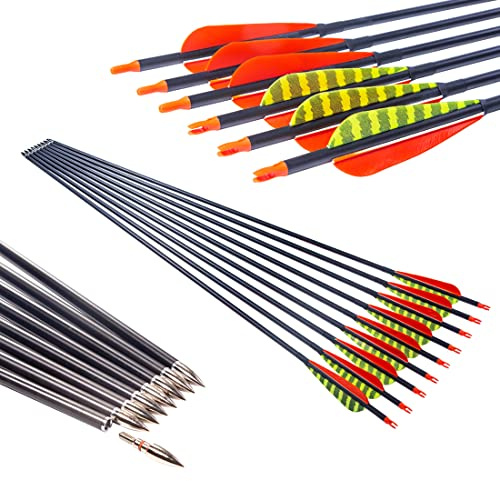 Pinals Traditional Archery 300 340 400 500 600 700 Spine Carbon Feather Arrows for Recurve Compound Bow Longbow Hunting Targets Arrow 12PCS 600 30