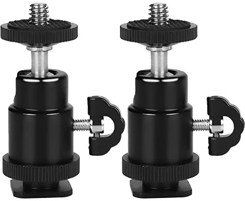 Sequpr Mini Rótula de Trípode con Adaptador Hot Shoe 1/4 2 Piezas Soporte Cabeza de Bola de Trípode Rótula para Cámara Monitor Luz de Vídeo