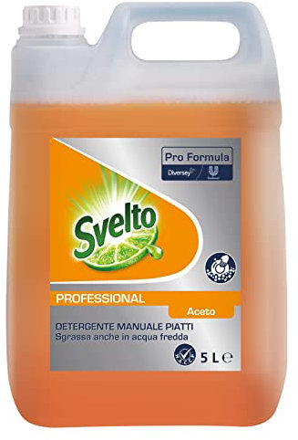 Svelto Professional Detergente Manuale Piatti Detersivo Liquido Concentrato Profumo Aceto per il Lavaggio a Mano di Stoviglie Pentole e Bicchieri - Tanica da 5 Litri